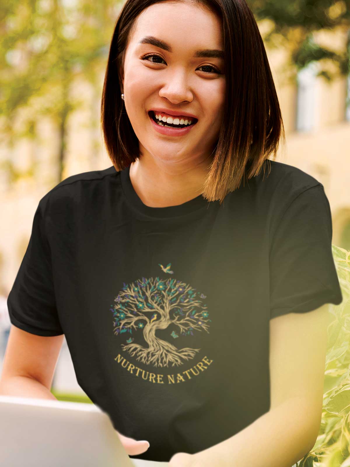Nurture-nature-printed-t-shirt-for-women by Ghumakkad