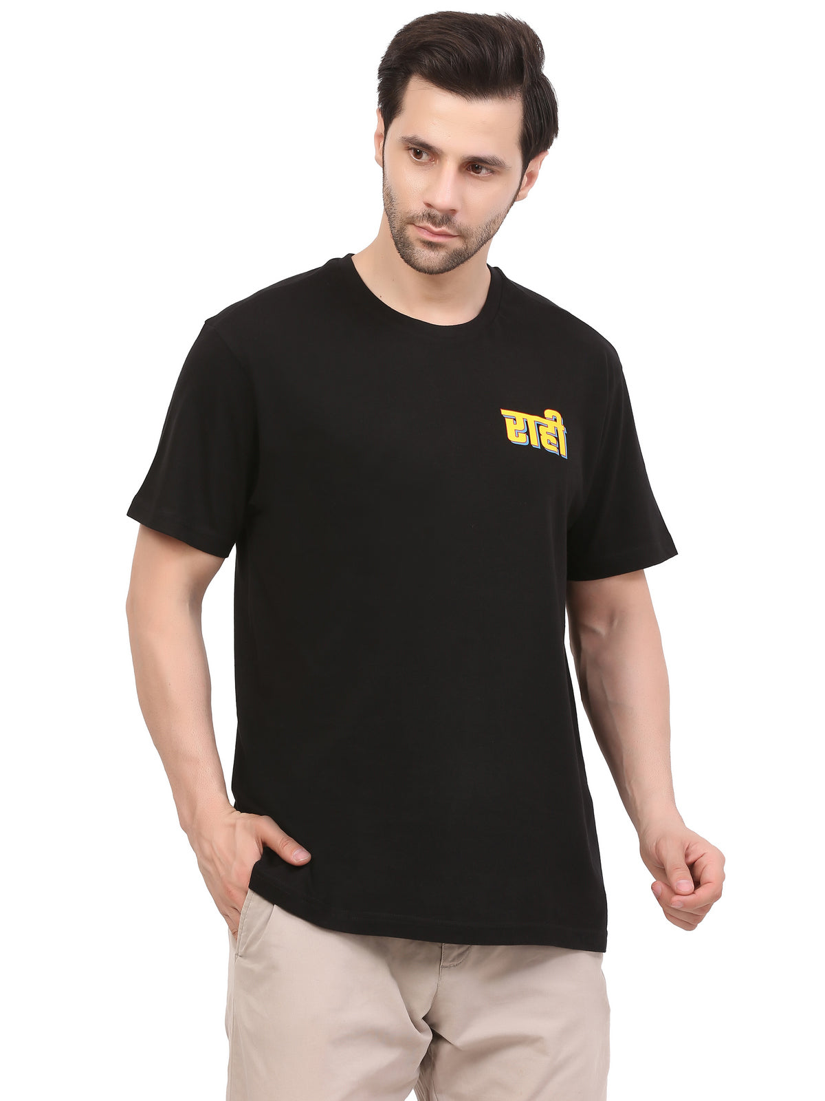 Raahi-Hindi-truck-art-back-printed-tshirt-for-men-by-ghumakkad