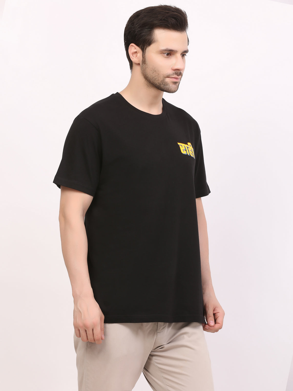Raahi-Hindi-truck-art-back-printed-tshirt-for-men-by-ghumakkad