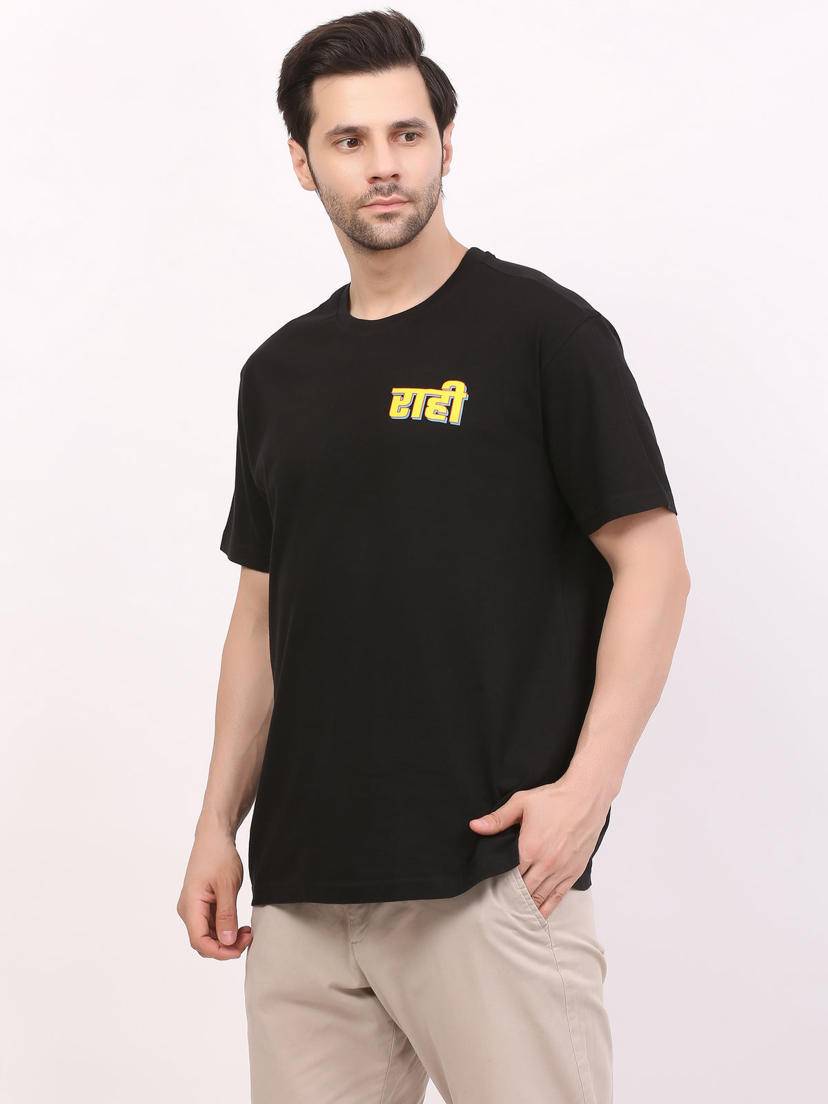 Raahi-Hindi-truck-art-back-printed-tshirt-for-men-by-ghumakkad