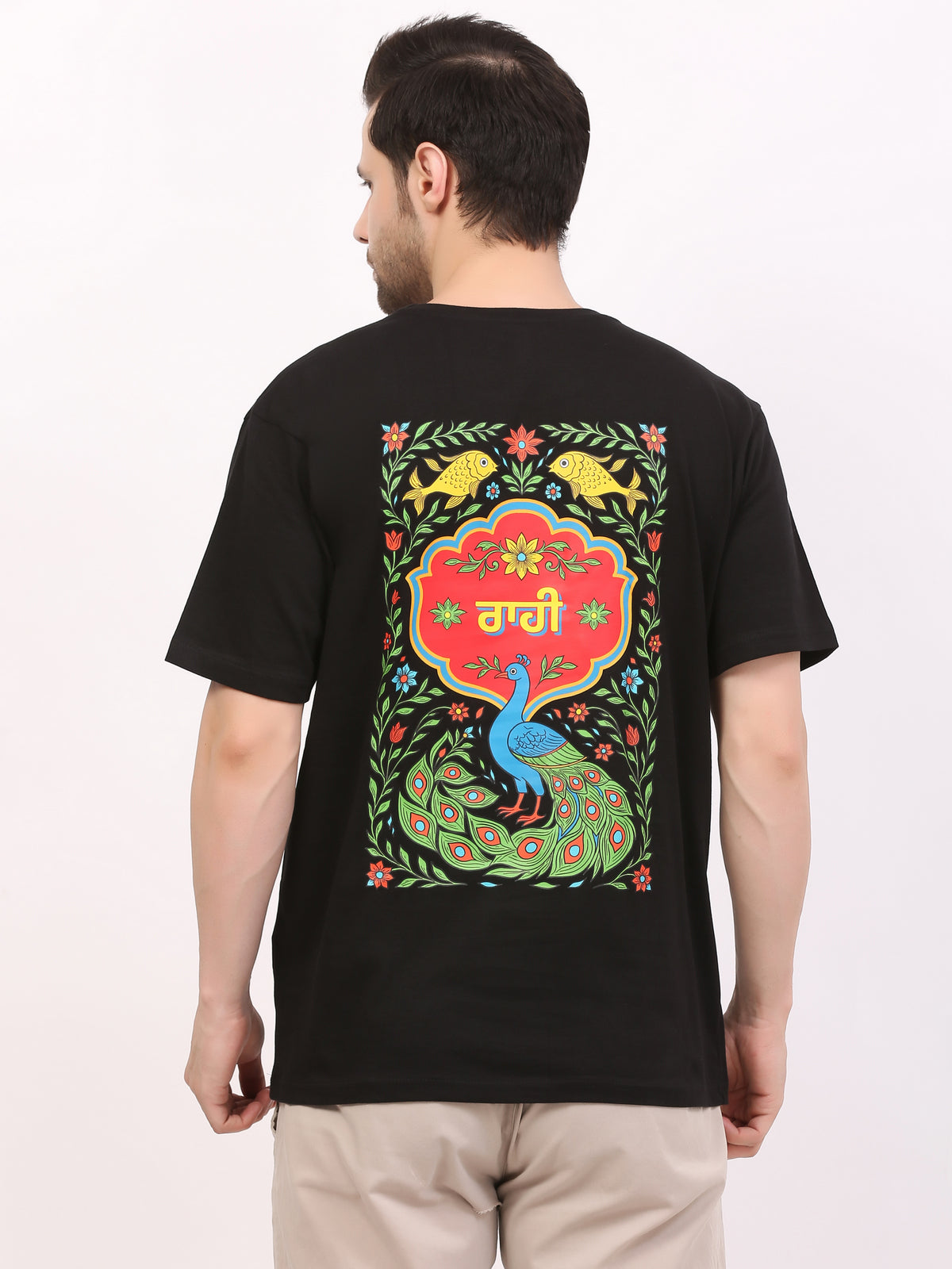 Raahi-Punjabi-truck-art-back-printed-tshirt-for-men-by-ghumakkad