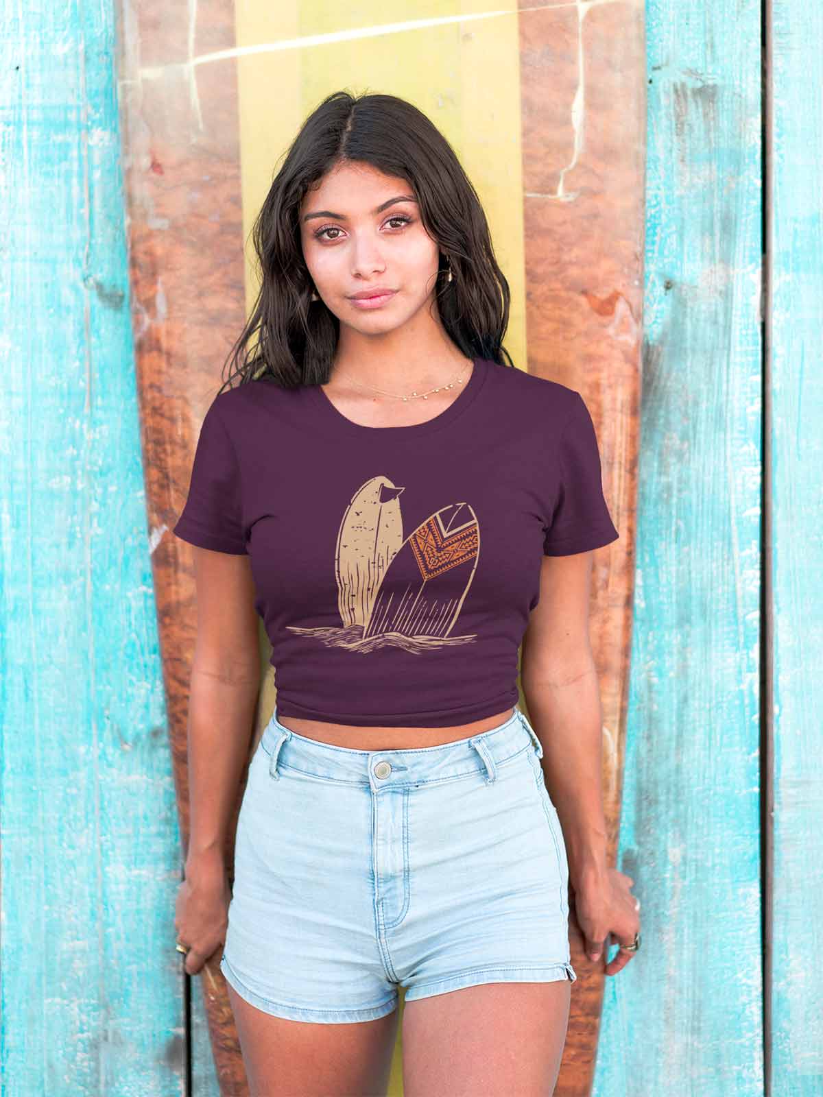 Surfboard-printed-t-shirt-for-women by Ghumakkad