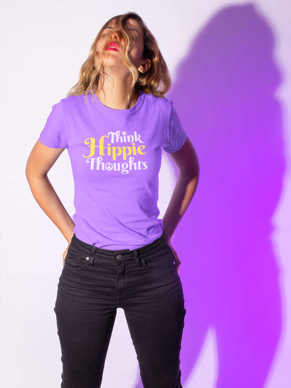 Think-hippie-thoughts-printed-t-shirt-for-women by Ghumakkad