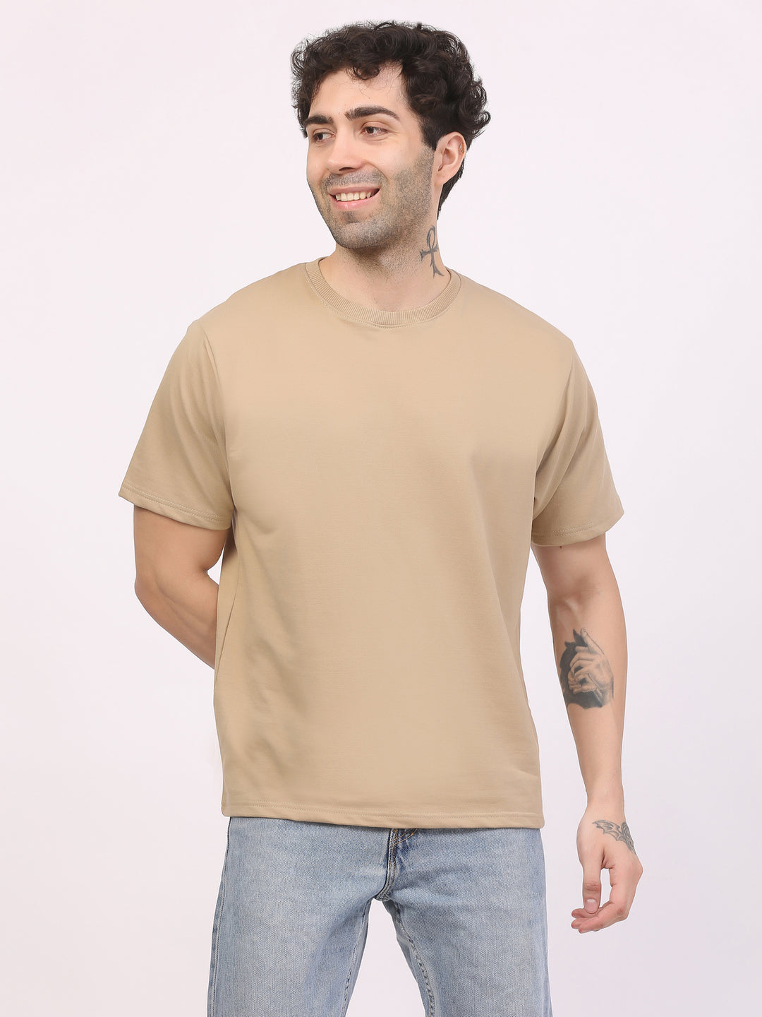 Heavy-weight-beige-plain-t-shirt-by-ghumakkad