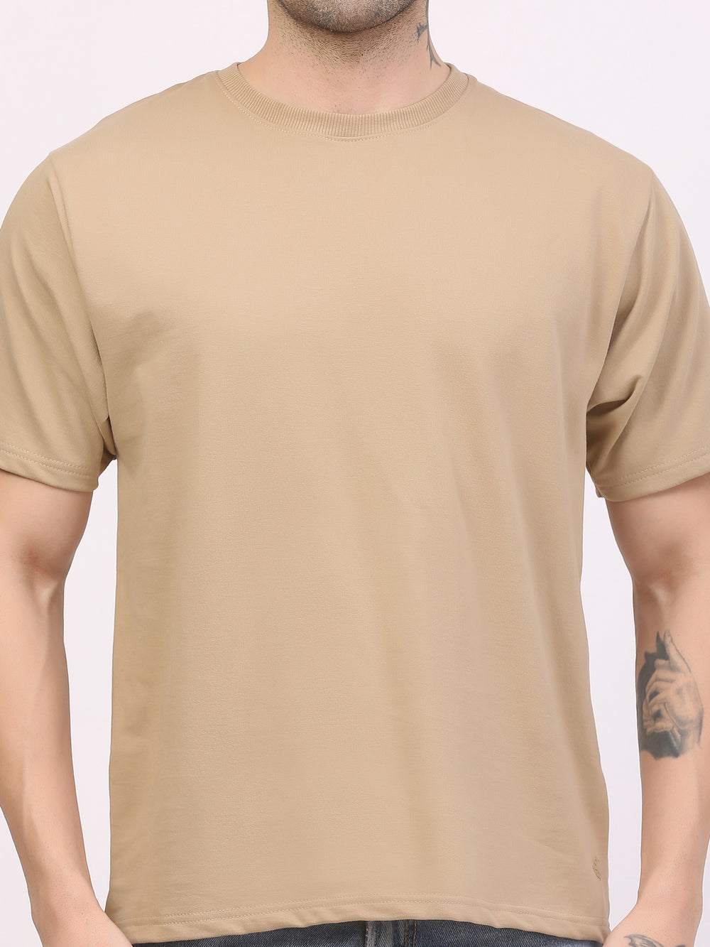 Heavy-weight-beige-plain-t-shirt-by-ghumakkad