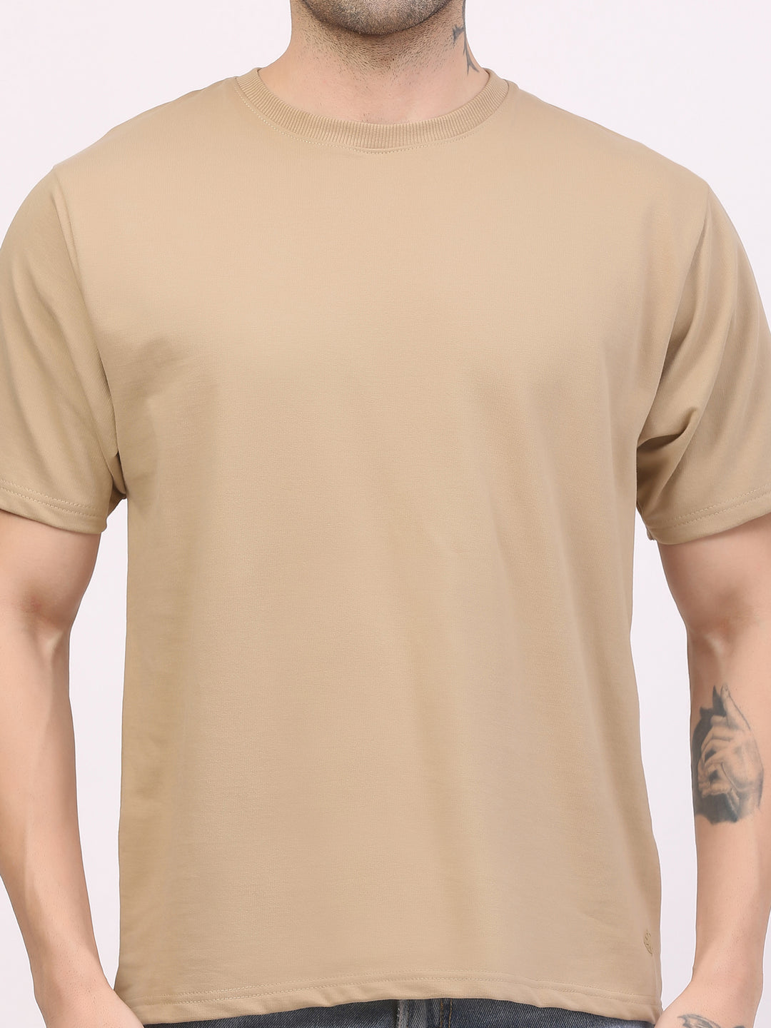 Heavy-weight-beige-plain-t-shirt-by-ghumakkad