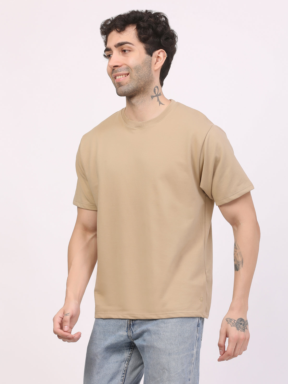 Heavy-weight-beige-plain-t-shirt-by-ghumakkad