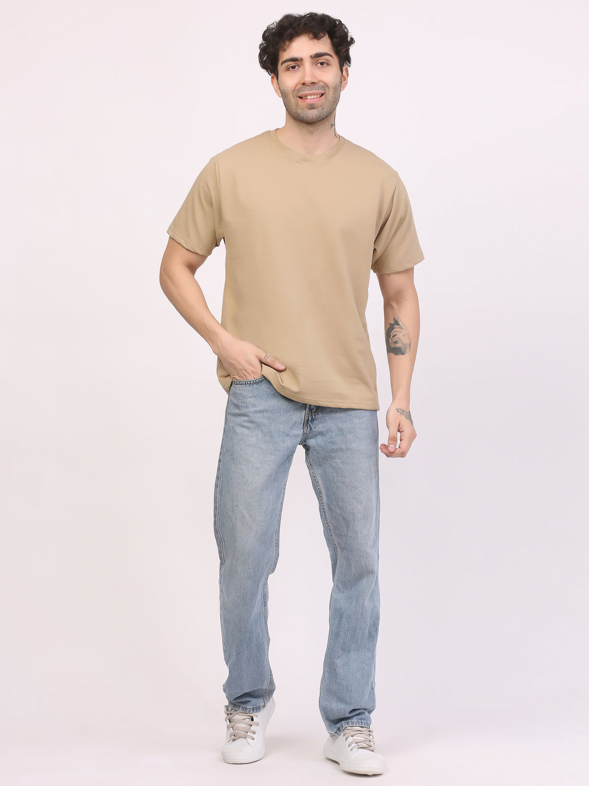 Heavy-weight-beige-plain-t-shirt-by-ghumakkad