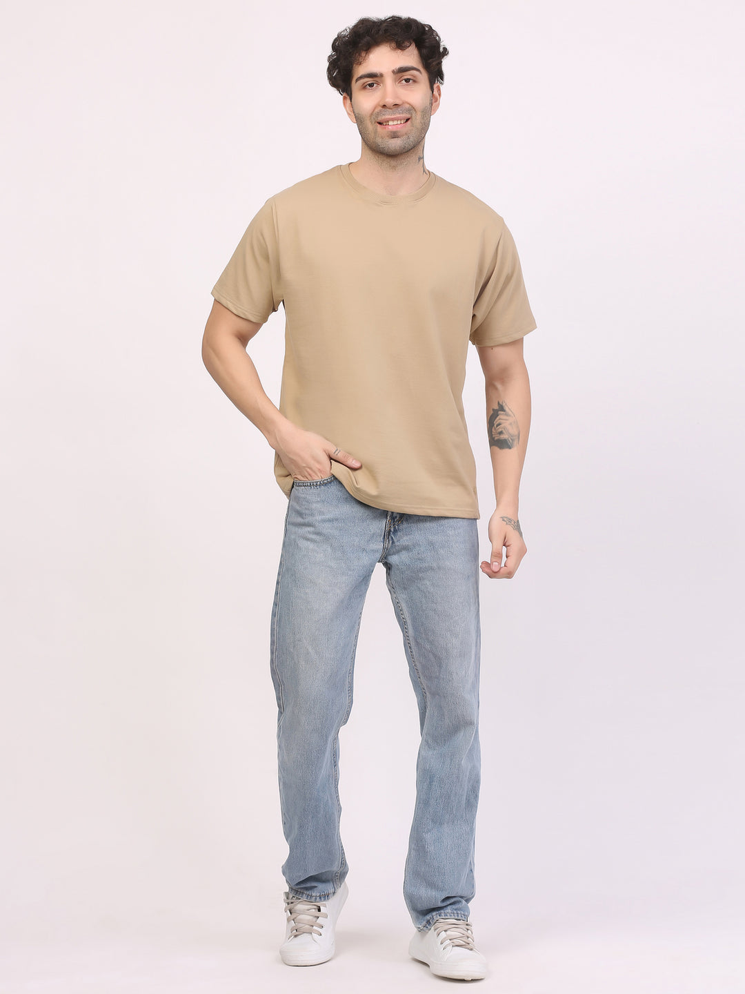 Heavy-weight-beige-plain-t-shirt-by-ghumakkad