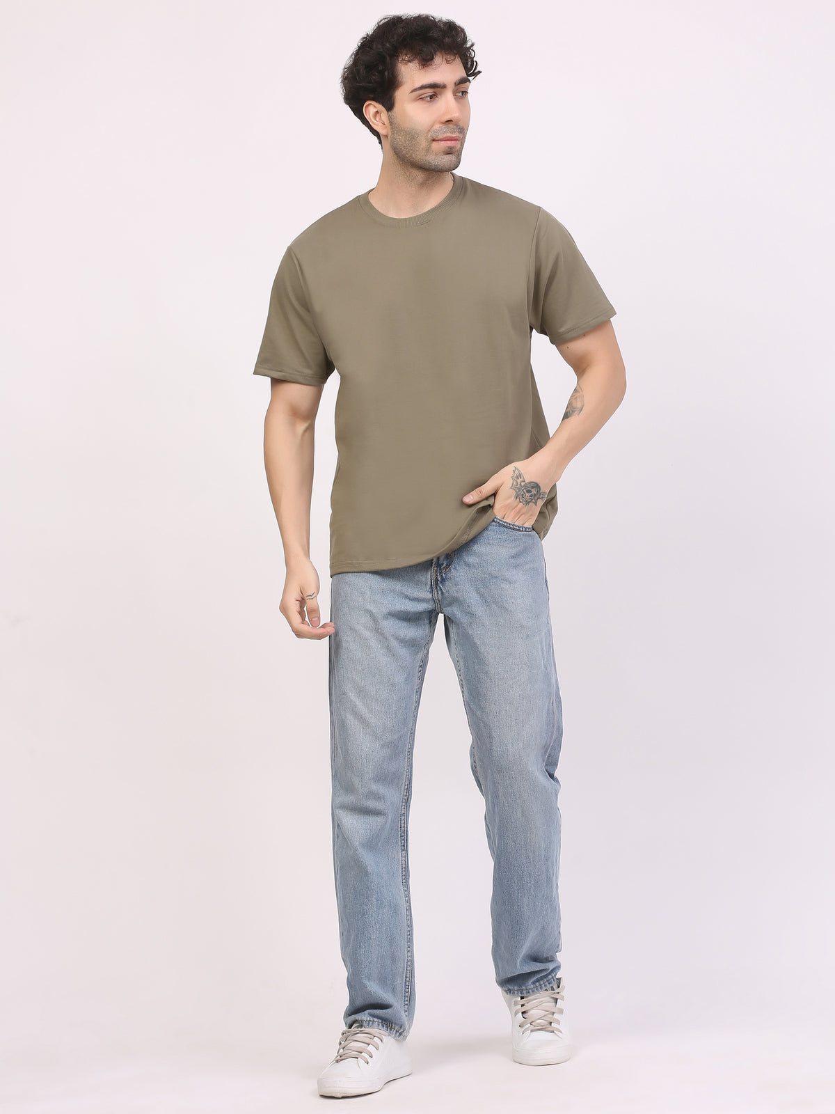 Heavy-weight-moss-green-plain-t-shirt-by-ghumakkad