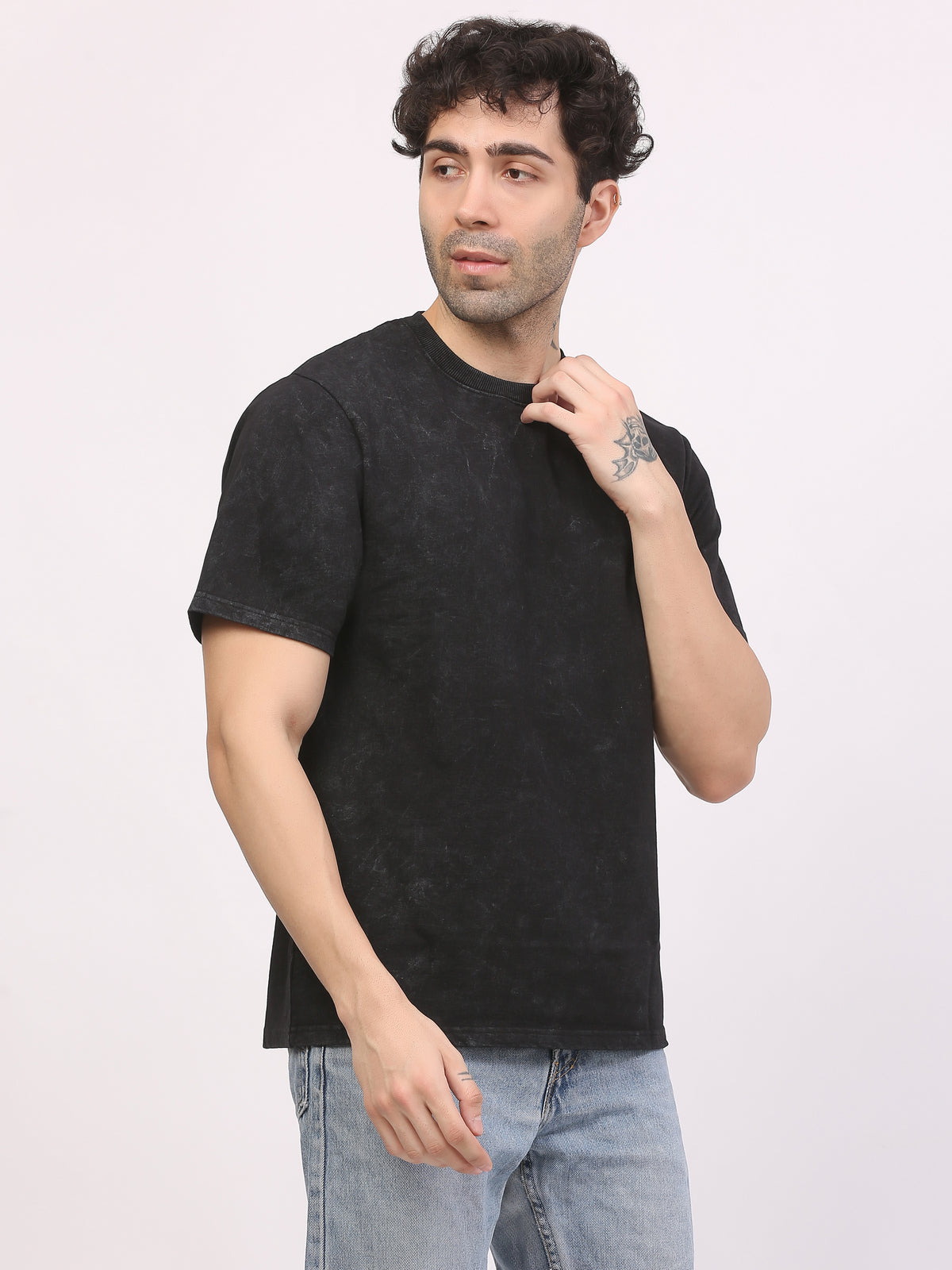 Heavy-weight-plain-black-acid-wash-t-shirt-by-ghumakkad