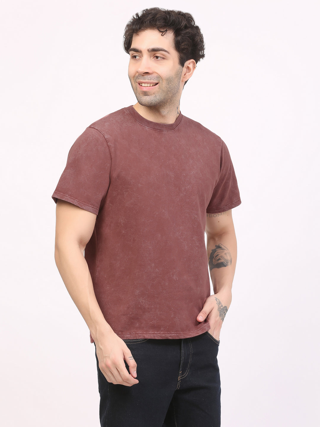 Heavy-weight-plain-brown-acid-wash-t-shirt-by-ghumakkad