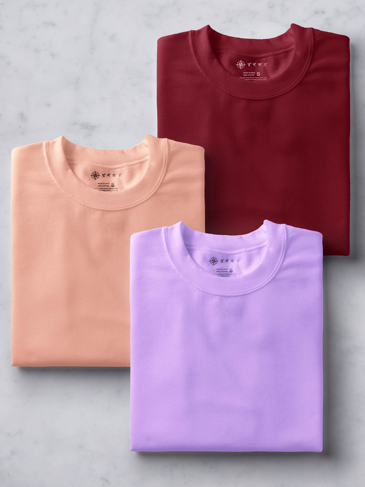 Pack of 3 | Lavender, Peach & Maroon Unisex Plain T shirt