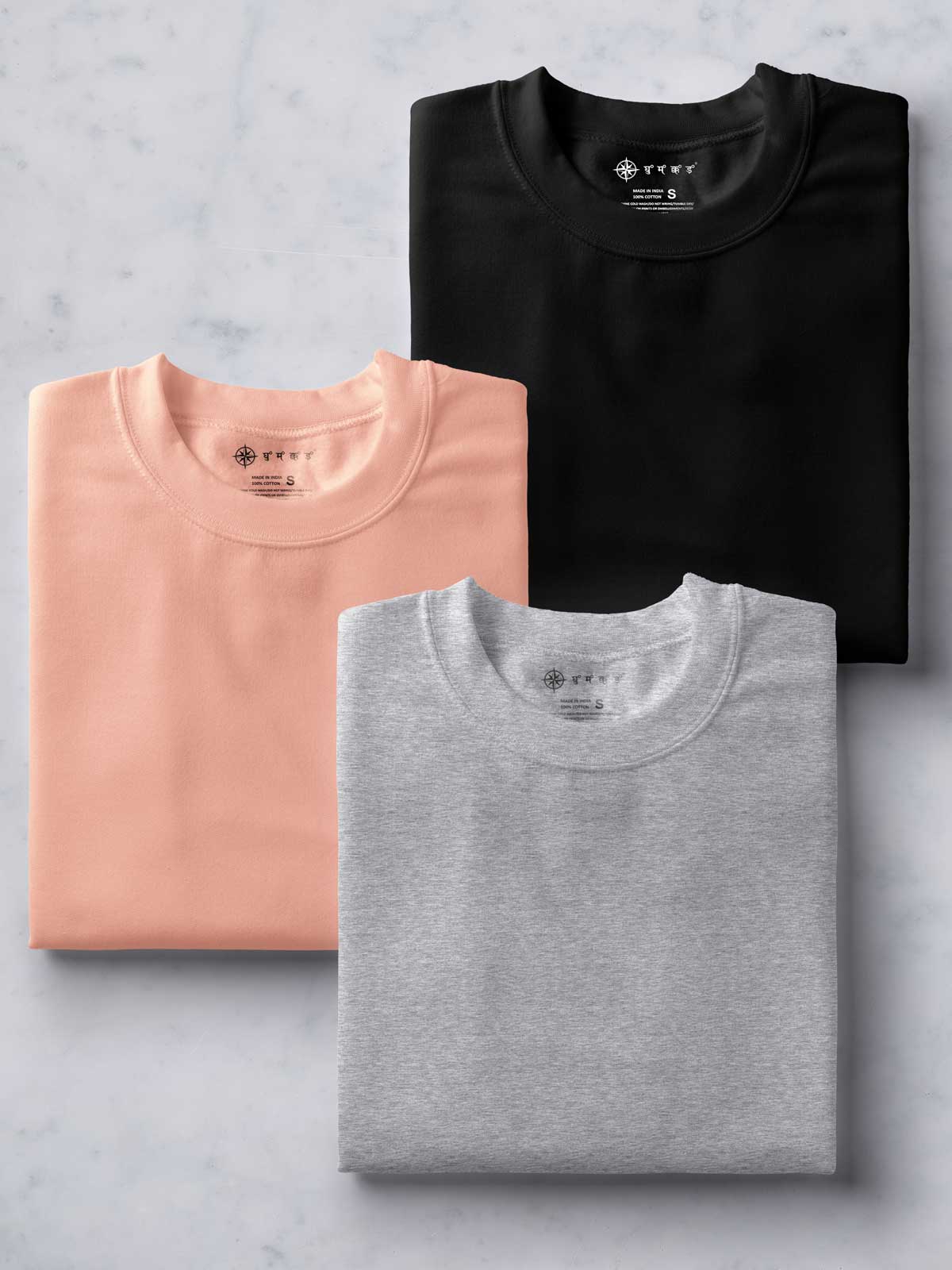 Black, Peach & Light Grey  Unisex Plain T shirt Combo by shopghumakkad