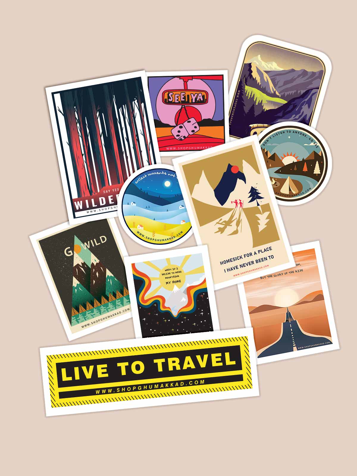 Live To Travel Combo of 10 Travel Stickers by shopghumakkad | Laptop Stickers | Bumper Stickers | Car Stickers | Bike Stickers