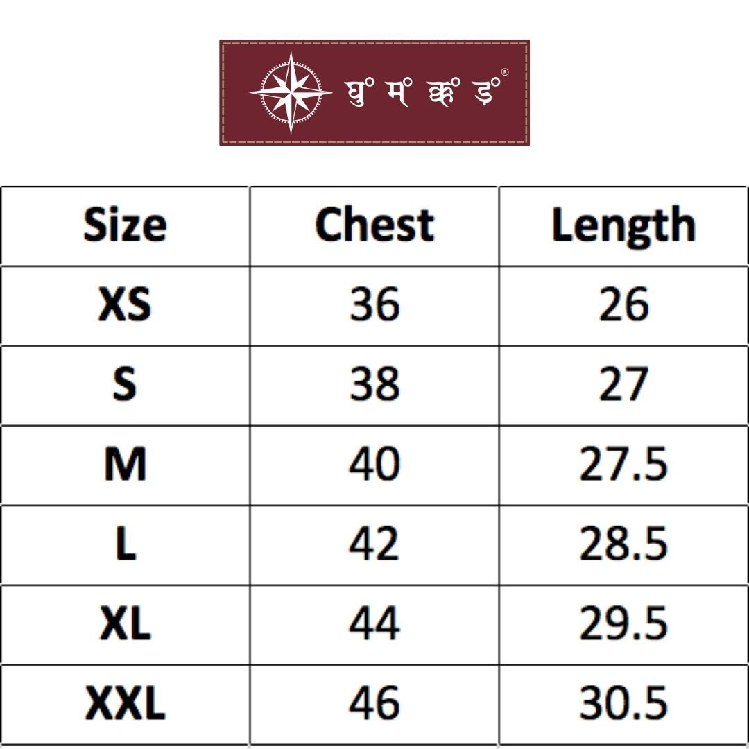 Shopghumakkad Unisex T-shirt Size chart