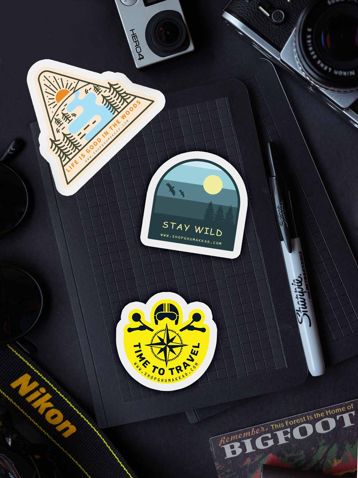 Time to travel combo of 3 vinyl stickers by shopghumakkad | Laptop Stickers | Bumper Stickers | Car Stickers | Bike Stickers