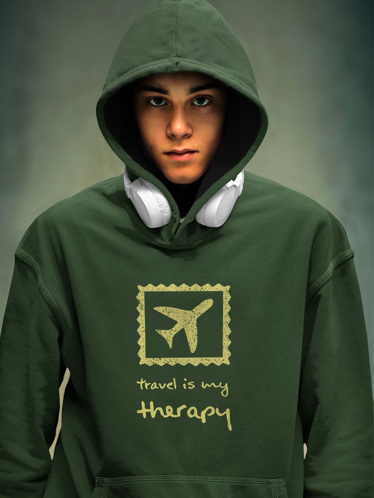Travel Therapy Printed Cotton Hoodie for men & women by shopghumakkad