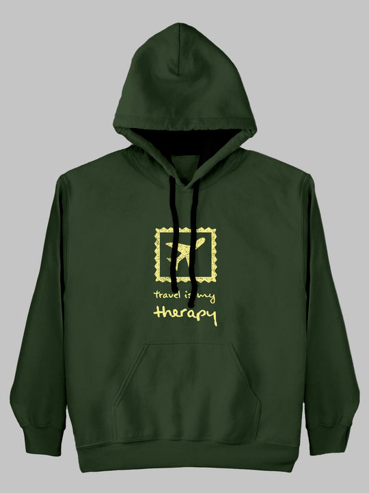 Travel Therapy Printed Cotton Hoodie for men & women by shopghumakkad