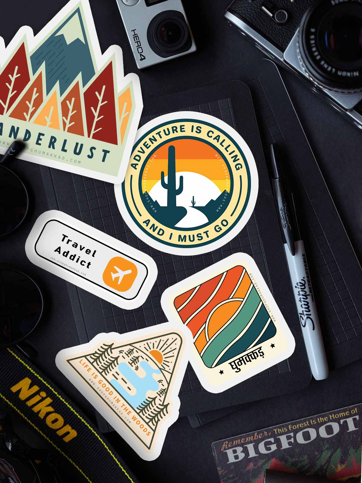 Wanderlust Combo of 5 Travel Stickers by shopghumakkad | Laptop Stickers | Bumper Stickers | Car Stickers | Bike Stickers