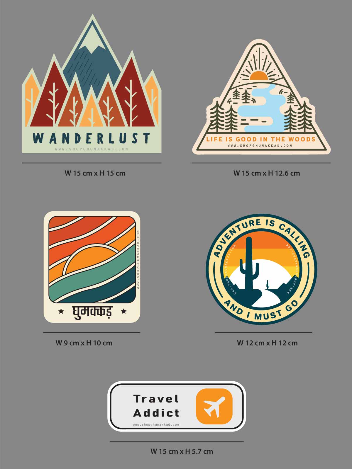 Wanderlust Combo of 5 Travel Stickers by shopghumakkad | Laptop Stickers | Bumper Stickers | Car Stickers | Bike Stickers