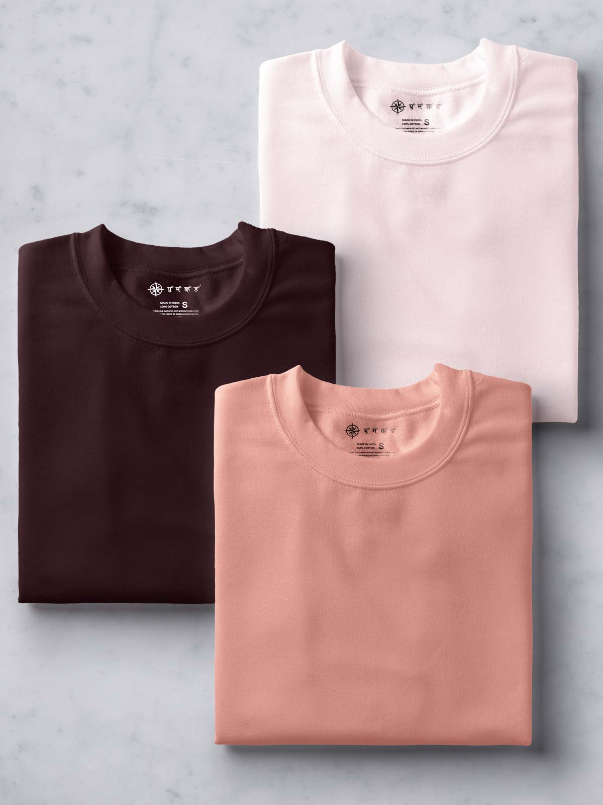 Pack of 3 | Sunset Pink, Coffee Brown & Soft Pink Unisex Plain T shirt