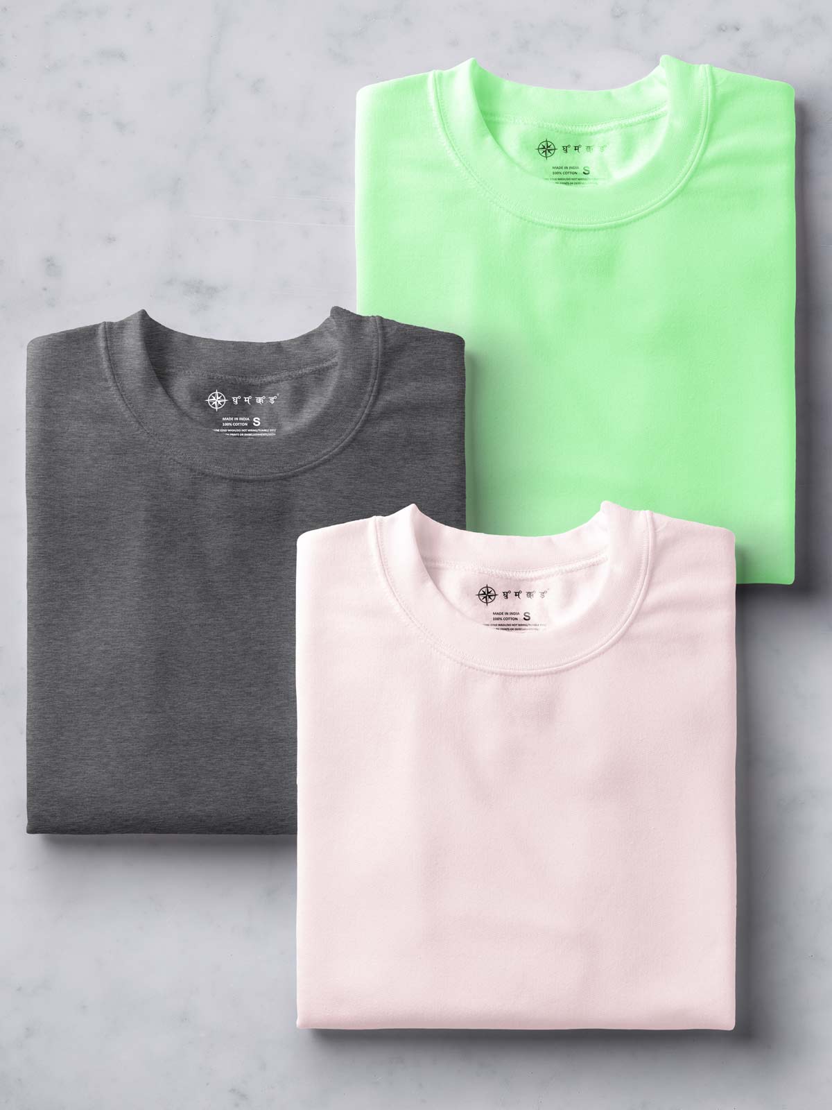 Pack of 3 | Dark Grey, Soft Pink & Electric Mint Unisex Plain T shirt