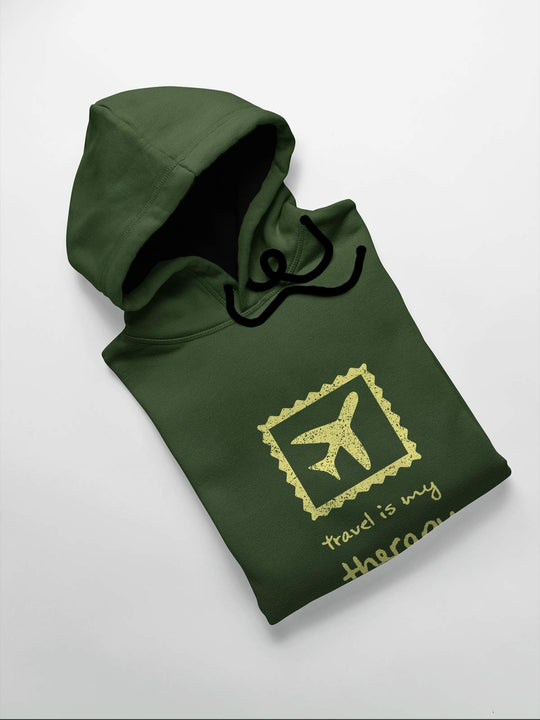 Travel Therapy Printed Cotton Hoodie for men & women by shopghumakkad