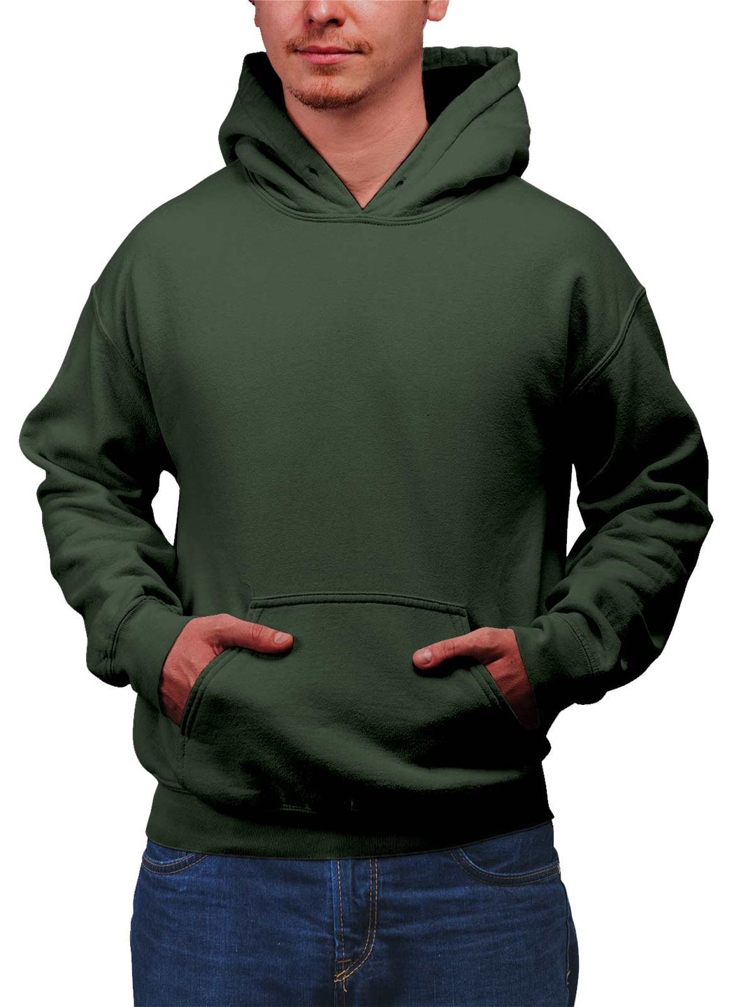 Military Green Plain Cotton Hoodie for Men Women
