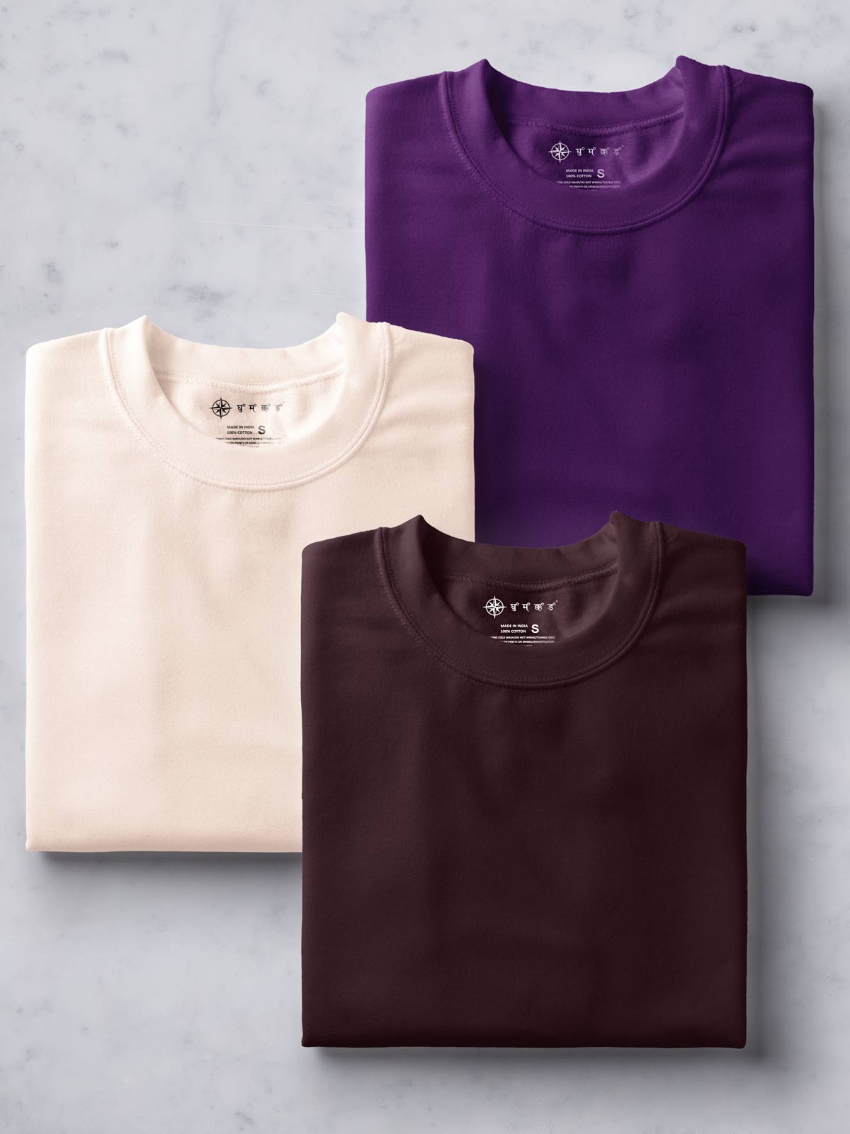Pack of 3 | Muted Peach, Deep Purple & Coffee Brown Unisex Plain T shirt
