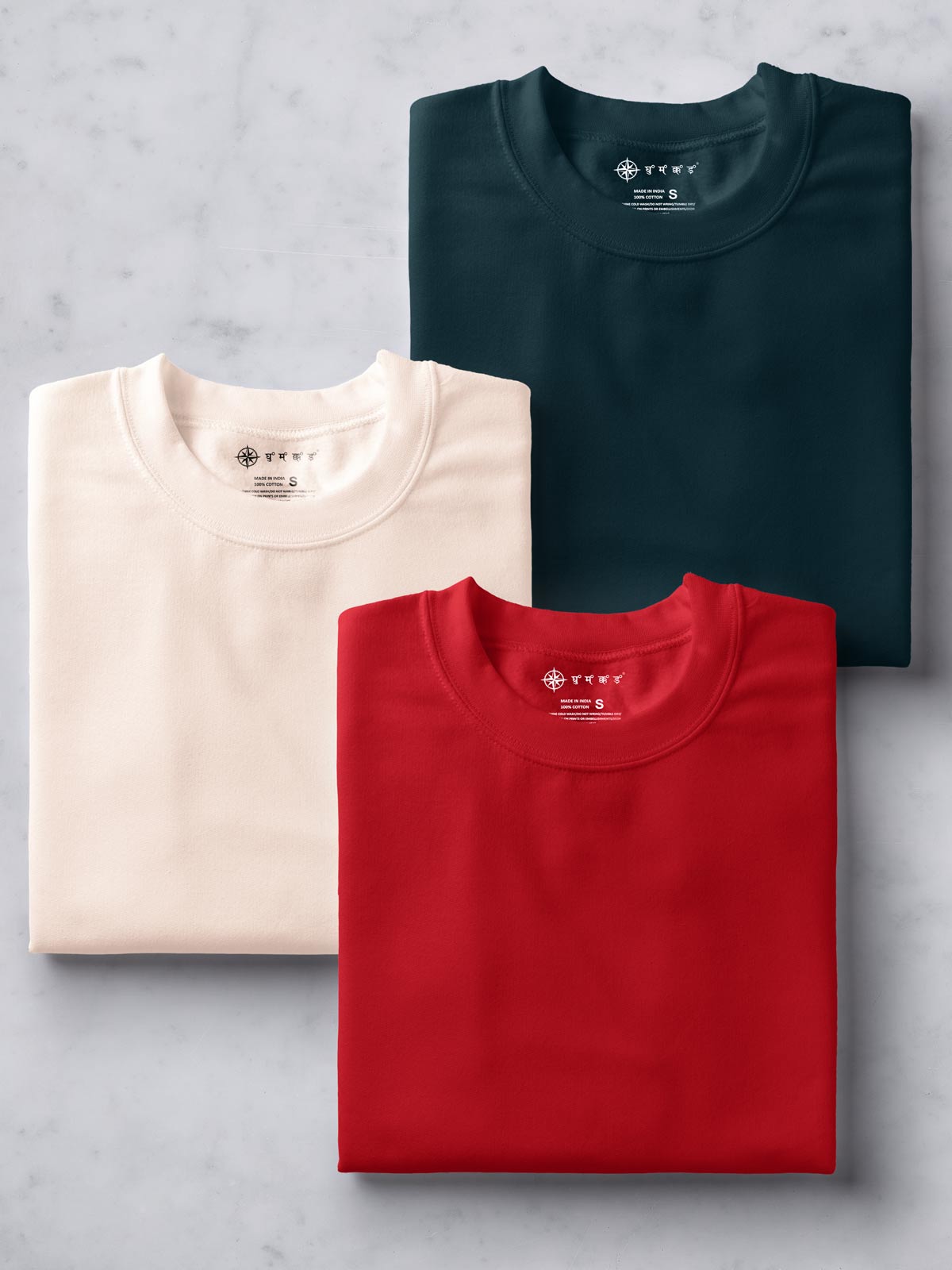 Pack of 3 | Teal Blue, Red & Muted Peach Unisex Plain T shirt