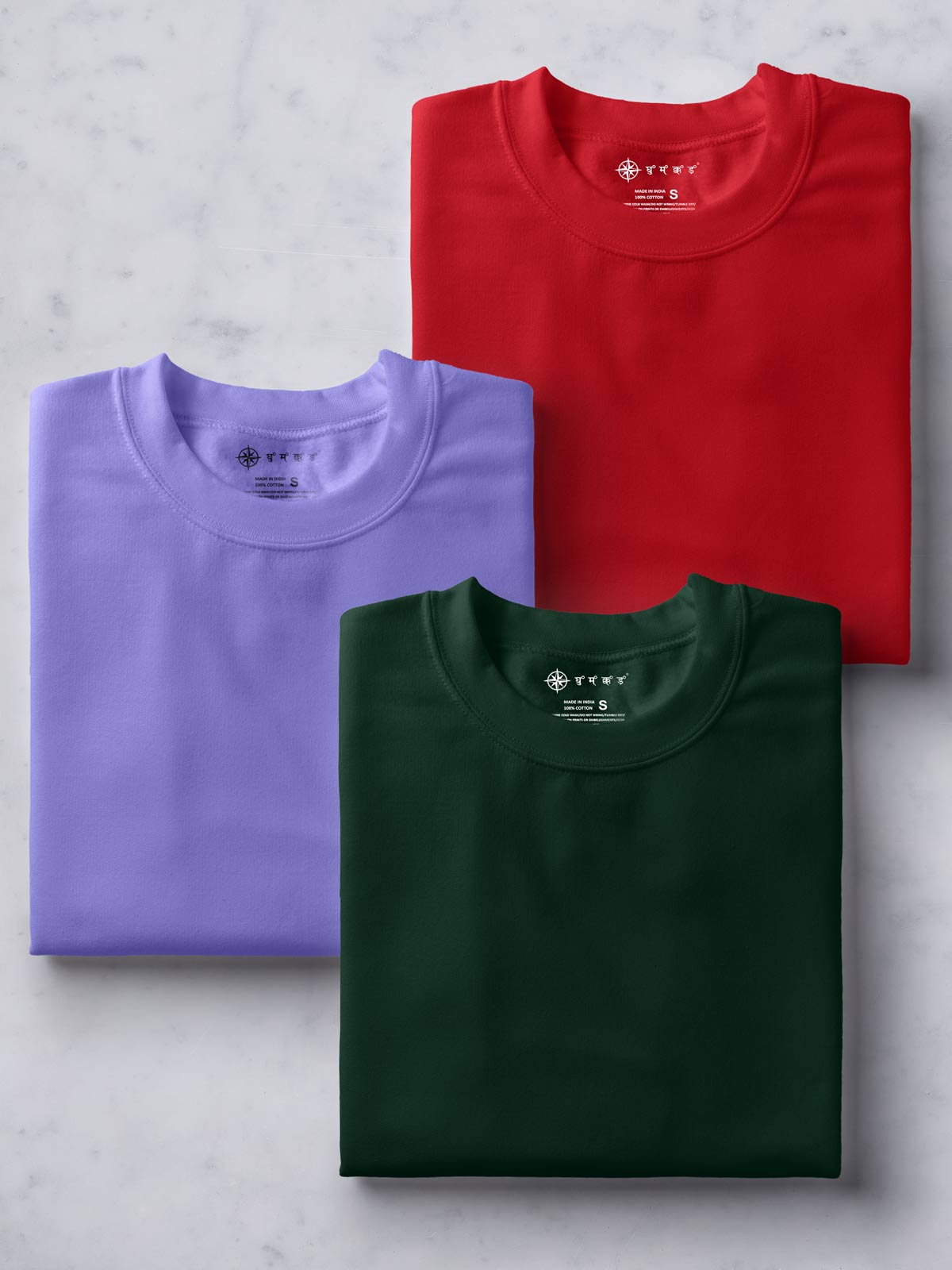 Pack of 3 | Lilac, Red & Forest Green Unisex Plain T shirt