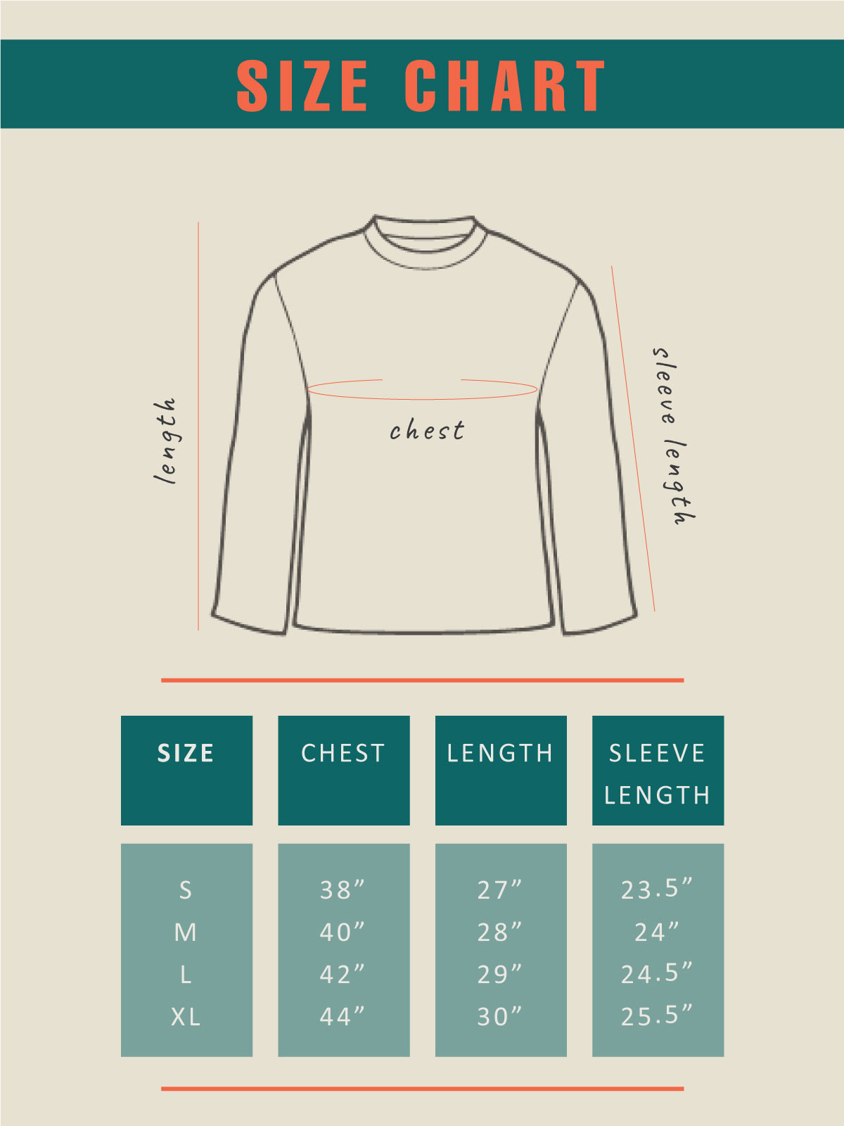 Unisex tshirt size chart by shopghumakkad